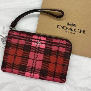 BRAND NEW Pink Red Plaid COACH Wristlet